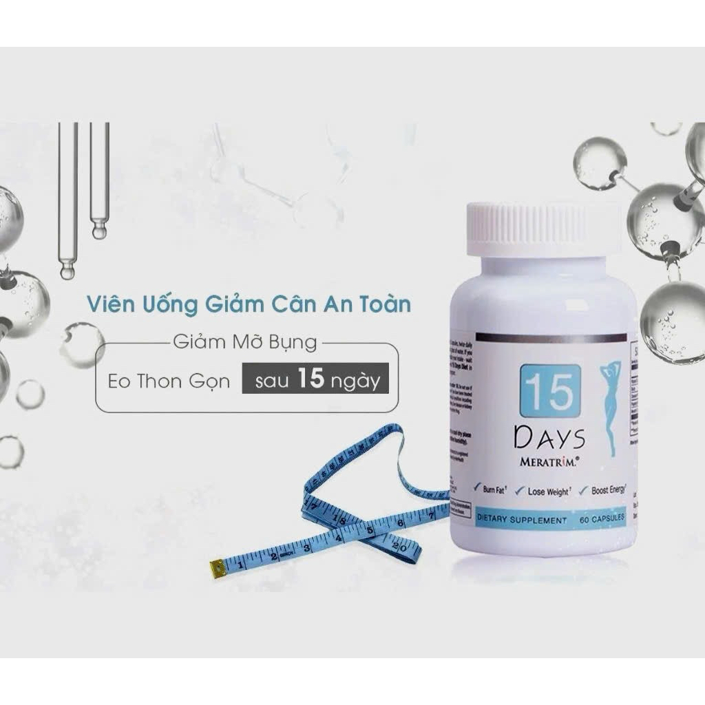 Giảm cân 15 DAYS MERATRIM 60 (MỸ) Viên uống giảm béo an toàn, nhanh chóng. Lọ 60 viên