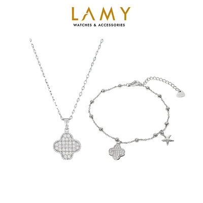 Bộ trang sức LAMY Dây chuyền vòng tay Lucky Four Leaf Silver 6385 & 2241
