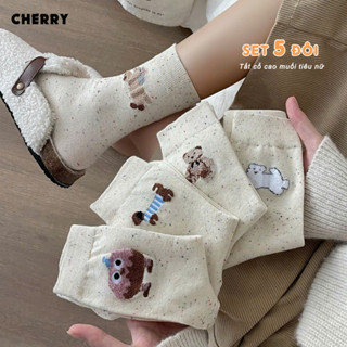 Tất nữ cổ cao màu muối tiêu chất liệu cotton cao cấp dày dặn mềm mịn - Cherry shop tất vớ
