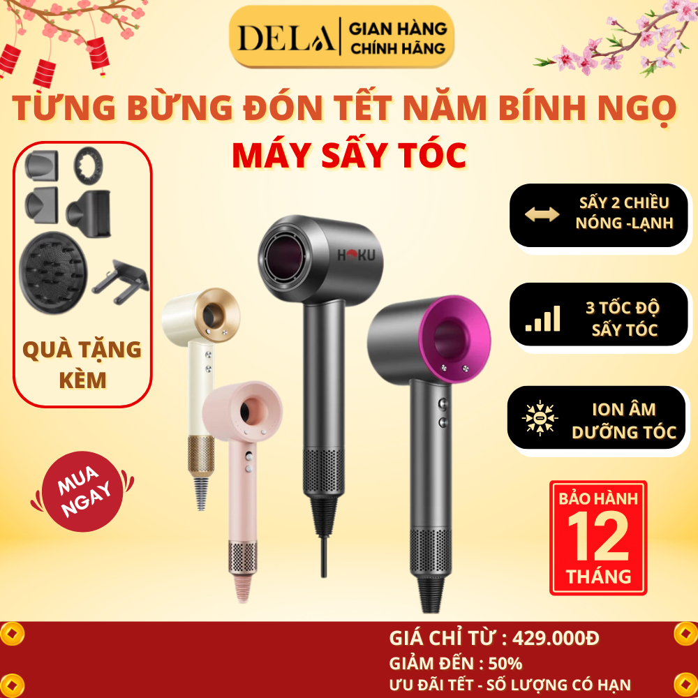 Máy sấy tóc HOKU Sấy Tạo Kiểu Ion Âm 2 Chiều Nóng Lạnh Công Suất 3000W, Nhanh Khô Chống Rụng MST08