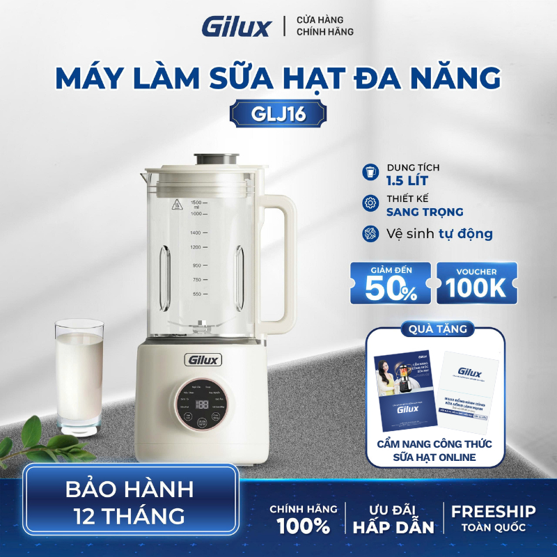 Máy Làm Sữa Hạt 1.5L Gilux GLJ16 Máy Xay Sinh Tố - 8 Chức Năng Xay Nấu Tự Động - Công Suất 1000W