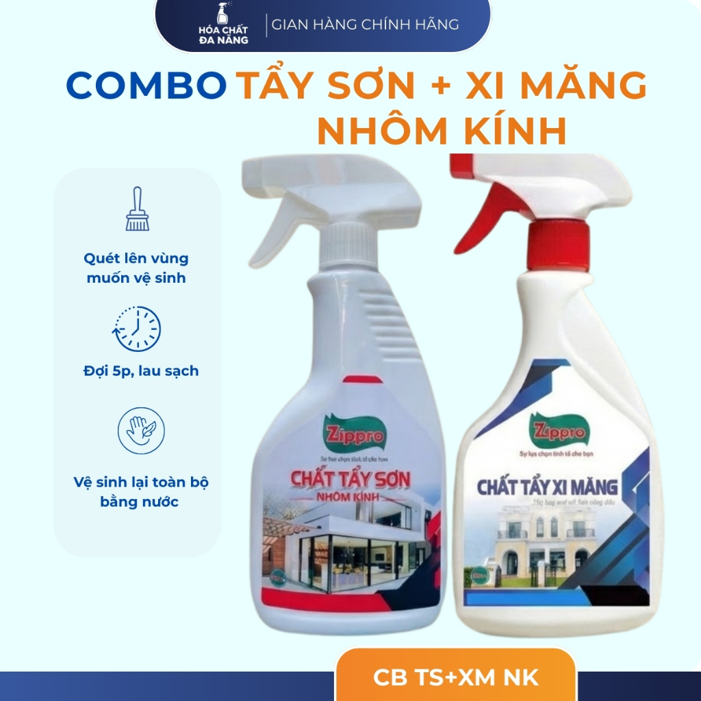 BỘ ĐÔI Tẩy Sơn Xi Măng trên nhôm kính ZIPPRO-Tẩy Nhanh, Sạch, An Toàn - 500ml-Combo ZP chuyên dụng c