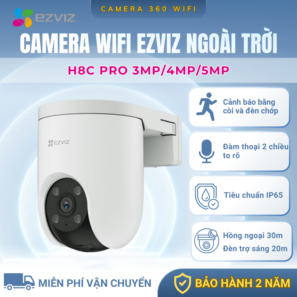 Camera Wifi Ezviz H8C PRO 3MP/4MP/5MP, Xoay 360 Độ, Theo Dõi Chuyển Động, Cảnh Báo Bằng Còi Và Đèn