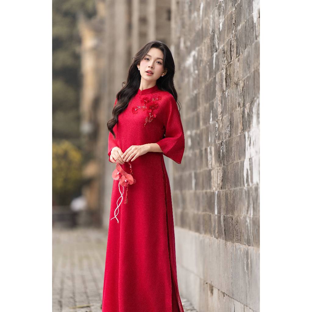 [BST TẾT 2026] Áo dài AD263 - QD001 cách tân tay ngắn phối hoa cài ngực | BigBuy360 - bigbuy360.vn