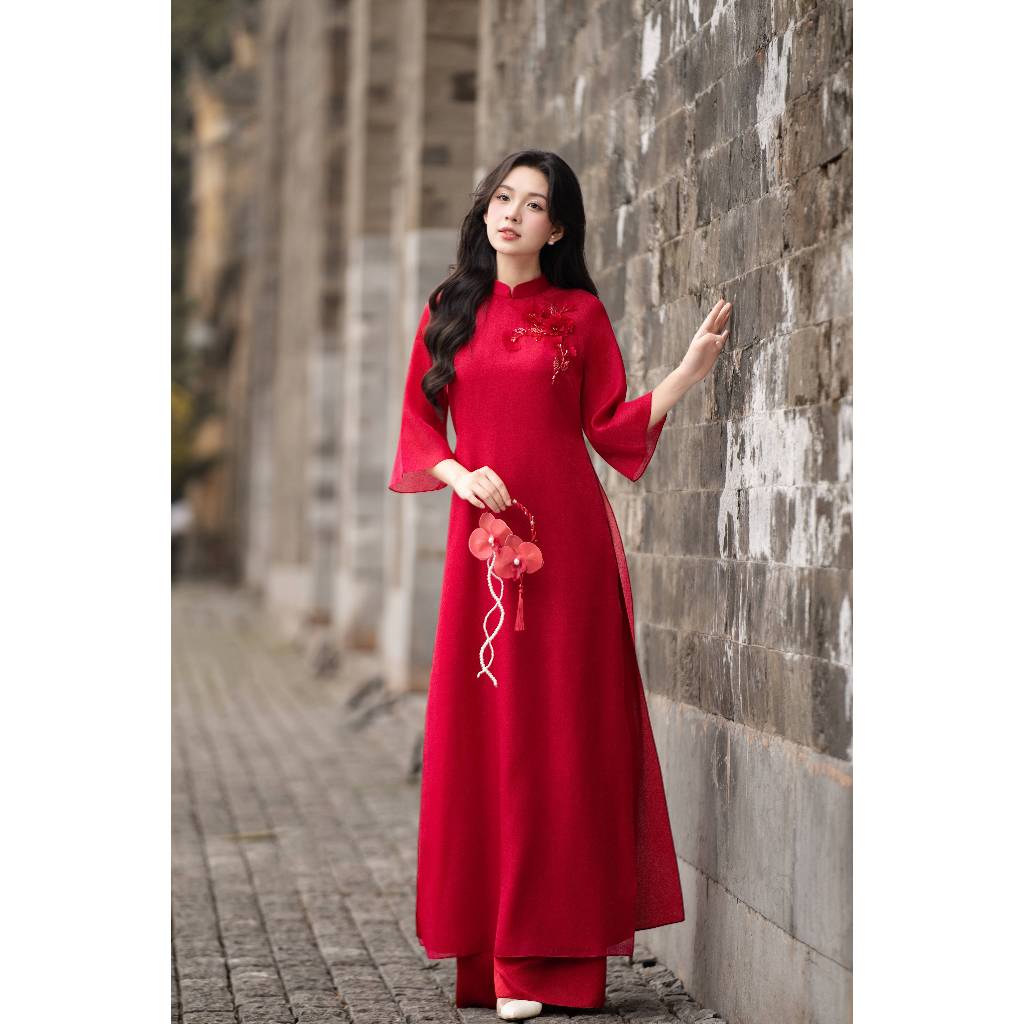 [BST TẾT 2026] Áo dài AD263 - QD001 cách tân tay ngắn phối hoa cài ngực | BigBuy360 - bigbuy360.vn