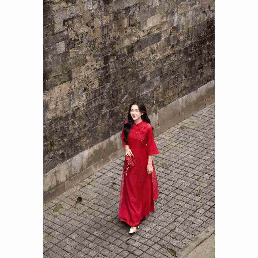 [BST TẾT 2026] Áo dài AD263 - QD001 cách tân tay ngắn phối hoa cài ngực | BigBuy360 - bigbuy360.vn