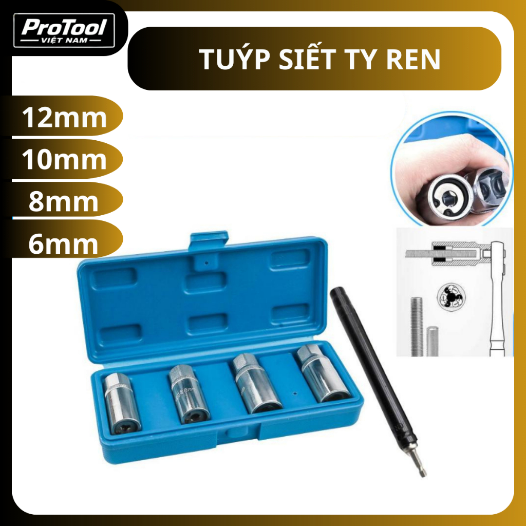 Đầu siết vặn ty ốc bulong ren răng 6 8 10 12mm, hàng chuẩn siết ty thợ thạch cao, điều hoà, PCCC tiệ