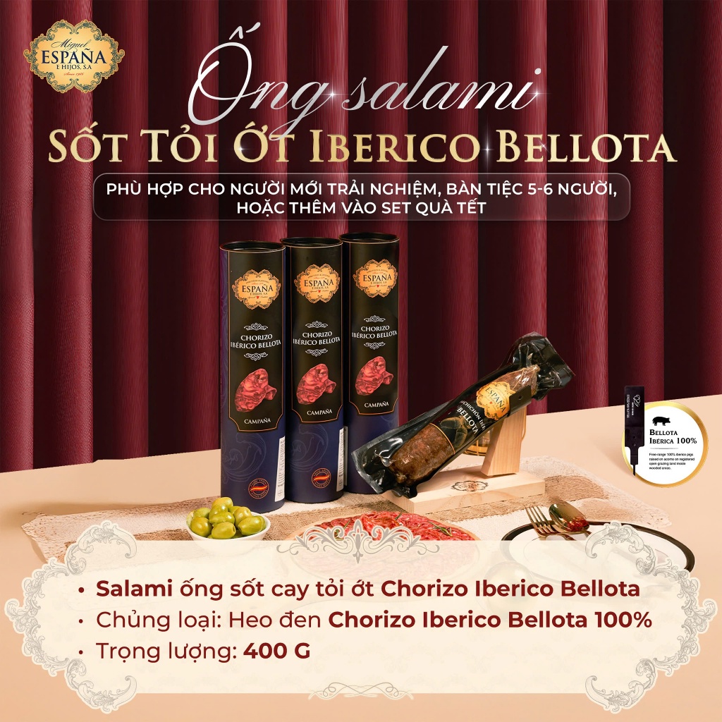 Salami Ống Sốt Cay Tỏi Ớt Chorizo Iberico De Campana - Espana Tây Ban Nha - 400g