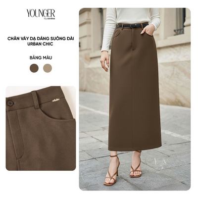 Chân váy nữ YOUNGER BY CARDINA chất liệu dạ dáng suông dài có lót trong Urban Chic 5YCVS09