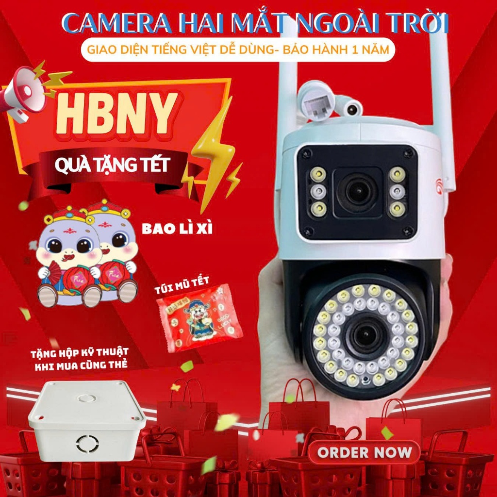 (BH 1 năm) Camera Yoosee Q42D hai mắt ngoài trời đàm thoại hai chiều-ban đêm có màu