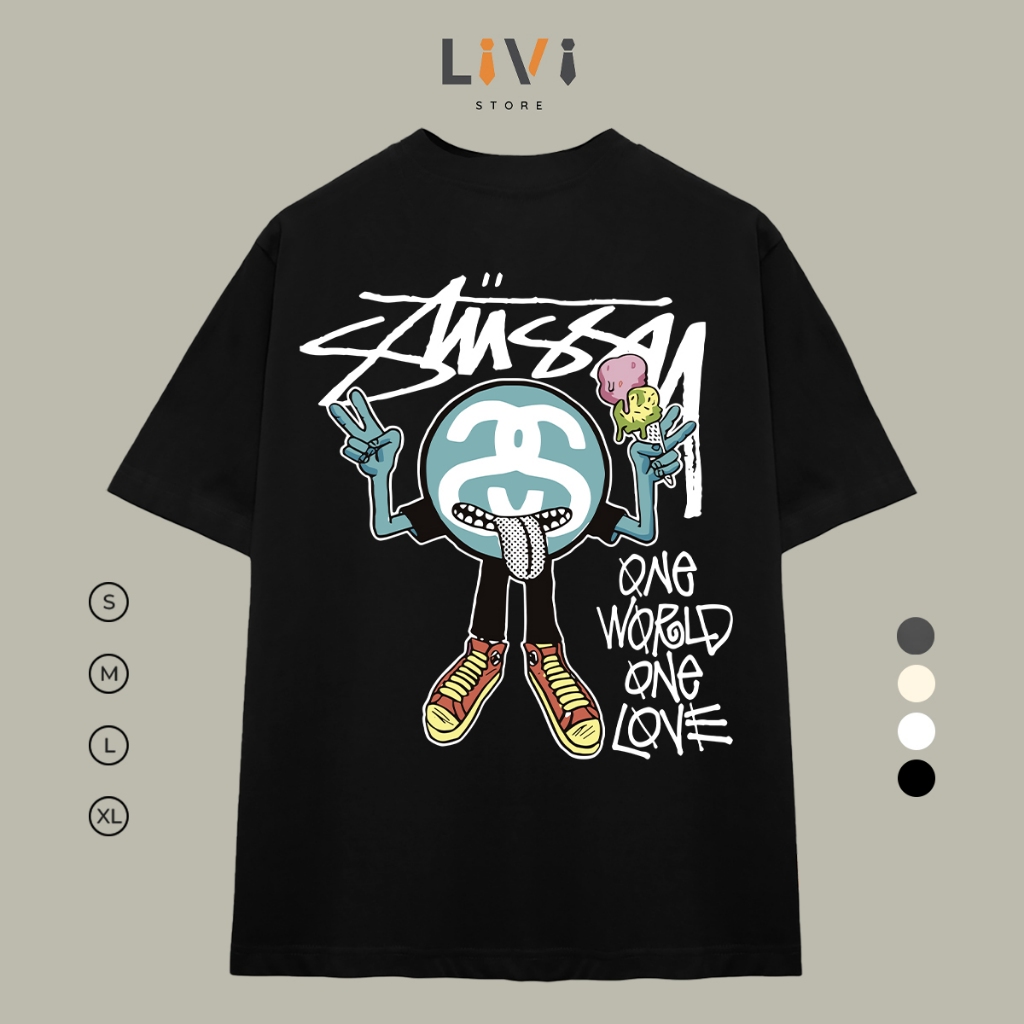 Áo Thun STU "ONE WORLD ONE LOVE" Cotton 280gsm Form Rộng Nam Nữ Unisex LIVI113 - Livi Store