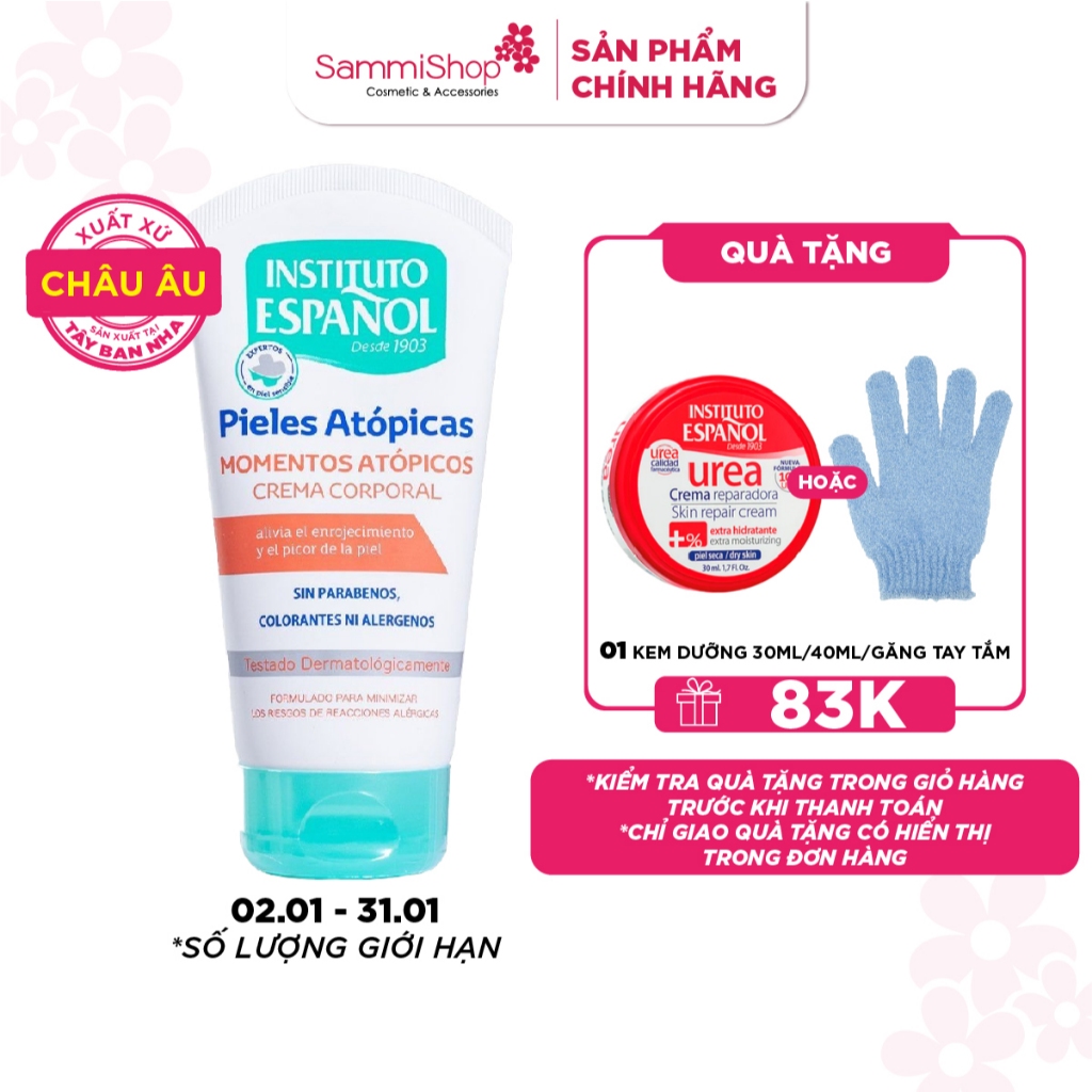 Kem dưỡng thể Instituto Espanol Tây Ban Nha hỗ trợ dưỡng ẩm da Pieles Atopicas Momentos Atopicos Cre
