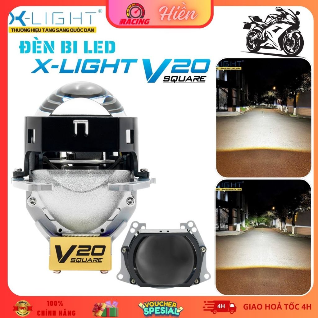 Đèn Bi LED X-Light V20 Square - Ánh Sáng Mạnh Mẽ, Thiết Kế Lens Vuông Độc Đáo Cho Nhiều Dòng Xe
