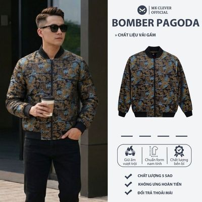 Áo Khoác Bomber Pagoda MK CLEVER vải gấm hoạ tiết thêu tỉ mỉ, trần bông dày dặn, lên dáng trẻ trung