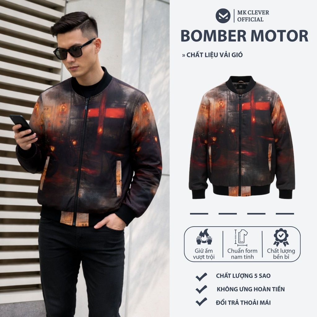 Áo khoác bomber nam Motor MK CLEVER chất liệu vải gió trần bông, giữ ấm tốt, trẻ trung, form chuẩn