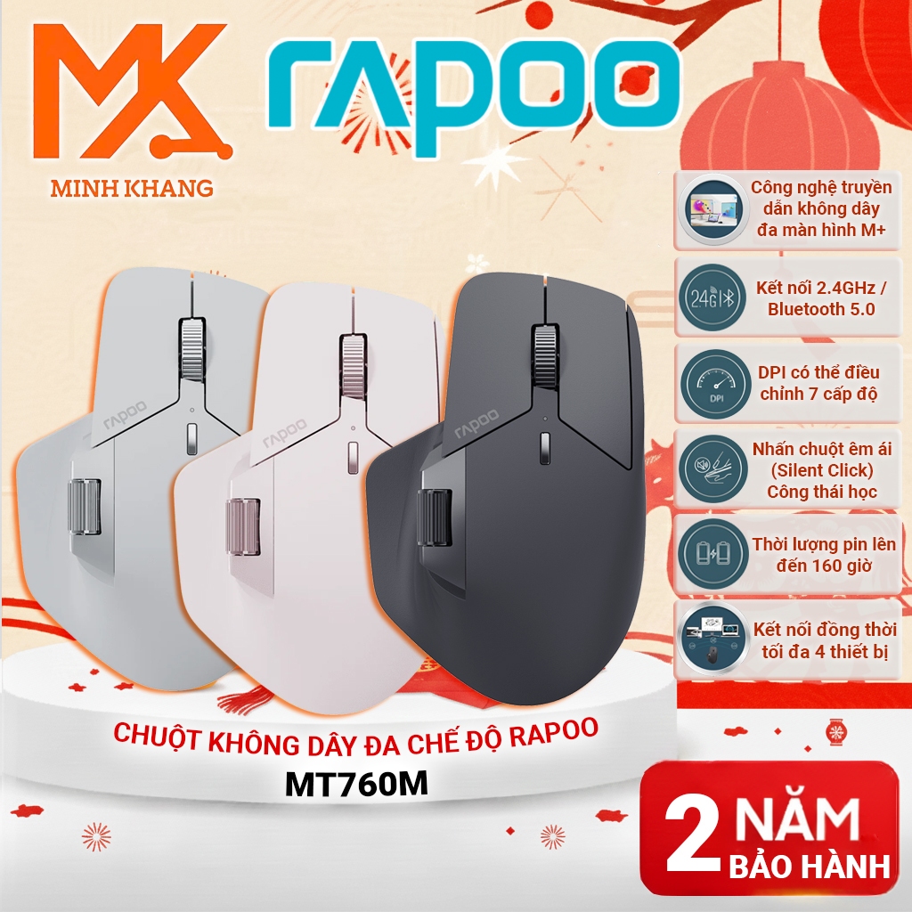 [Rapoo Chính Hãng] Chuột Không Dây Rapoo MT760M – Đa Thiết Bị, Truyền Màn Hình Chéo, DPI 4000, CHUỘT