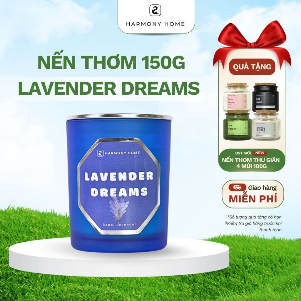 Nến Thơm Lavender Dreams [A] Harmony Home - Hương Hoa Lavender, Xô Thơm,150g, Sáp Tự Nhiên