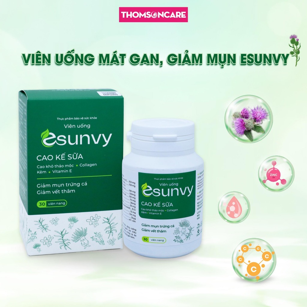 Viên uống ngừa mụn Esunvy - mát gan từ Thảo dược, giảm mụn trứng cá, mụn bọc, đầu đen, da dầu - Thomsoncare