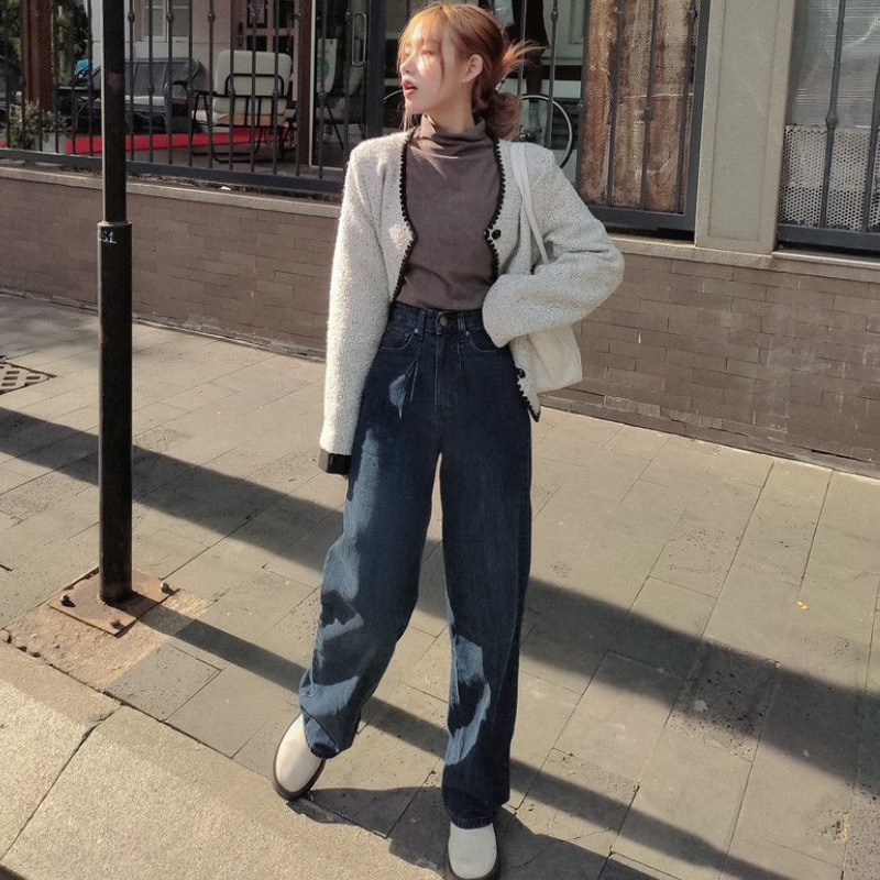 Quần jean nữ Gauni Denim ống suông lưng cao màu xanh đậm chất mềm, đẹp dễ phối đồ - GD66