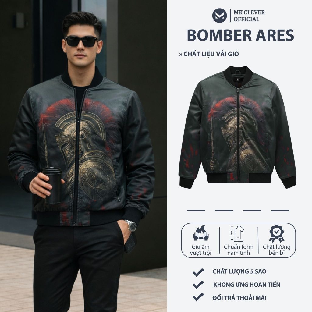 Áo khoác nam bomber MK CLEVER Ares chất liệu vải gió trần bông dày dặn, giữ ấm tốt, trẻ trung