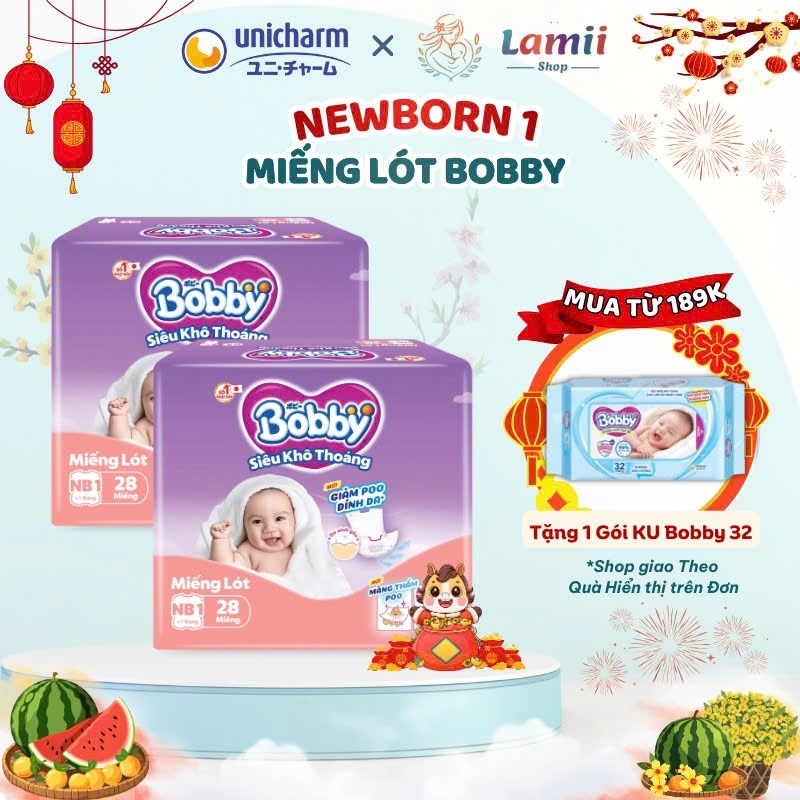 Miếng Lót Sơ Sinh Bobby Newborn 1 (Nb1-28, Nb1-64, Nb1-108) lót Sơ Sinh Siêu Thấm Lamii Shop