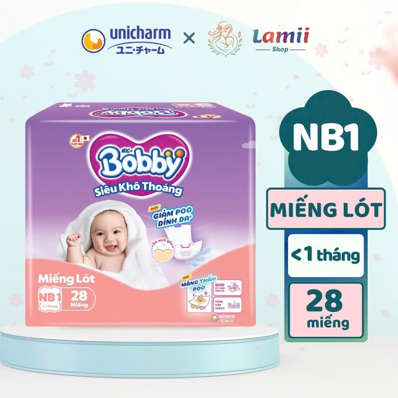 Miếng Lót Sơ Sinh Bobby Newborn 1 (Nb1-28, Nb1-64, Nb1-108) lót Sơ Sinh Siêu Thấm Lamii Shop