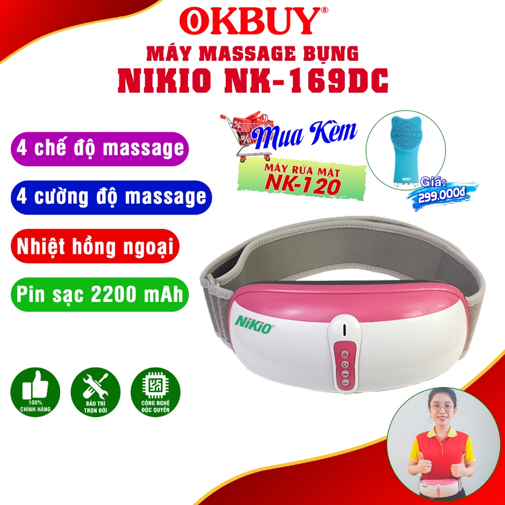 Đai [Máy] Massage Bụng Rung Lắc Hồng Ngoại Nhật Bản Nikio NK-169DC - Pin sạc