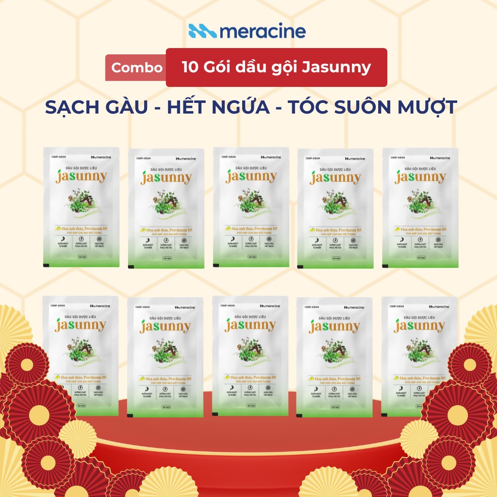 Combo 10 gói dầu gội Jasunny thảo dược sạch gàu, hết ngứa, giảm rụng tóc, dưỡng tóc suôn mượt (Gói 6