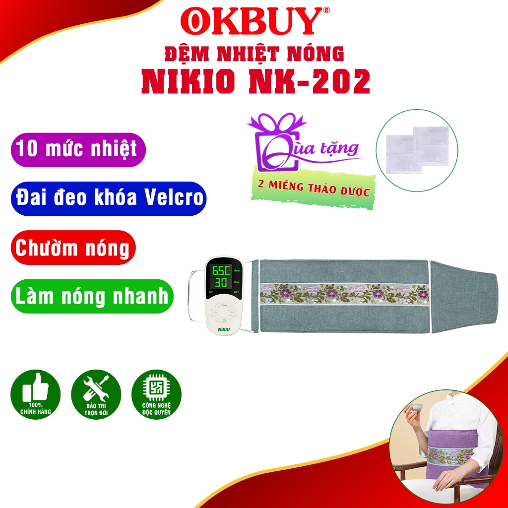 Đệm Chườm Nóng Nikio NK-202 - Dòng Cao Cấp Có Khóa Dán, Kích Thước 120x28cm, Màu Tím, Xanh Rêu