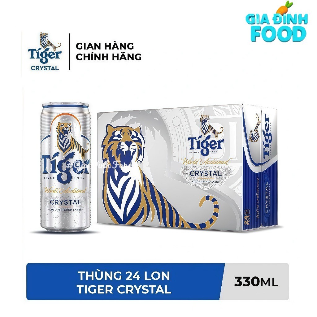 [Thùng x24 lon] Bia Tiger bạc - Tiger Crystal Lon 330ml