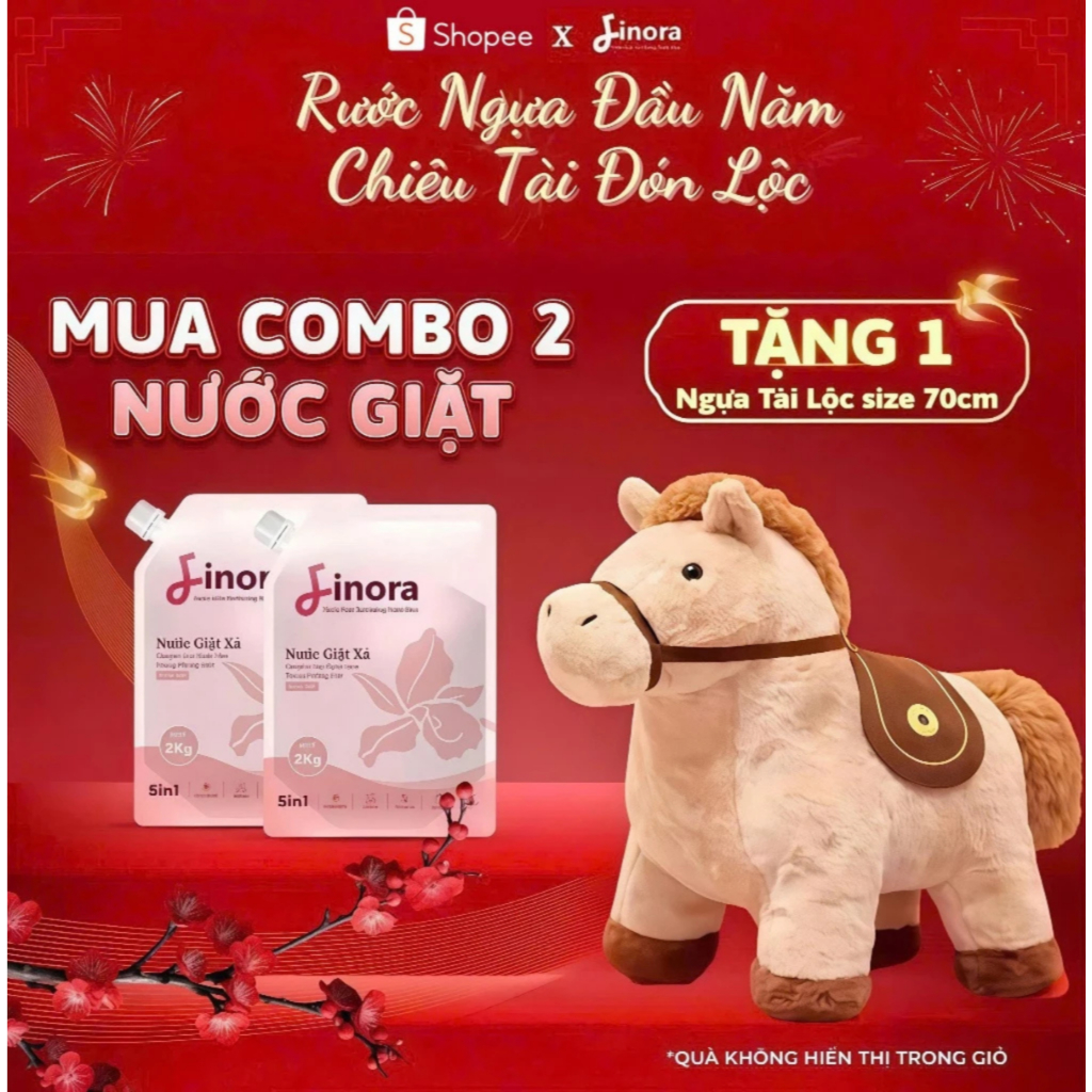 [Rước Ngựa Đầu Năm-Chiêu Tài Đón Lộc] Combo 2 Nước Giặt Xả Finora - Tặng 1 Ngựa Màu Nâu Khổng Lồ