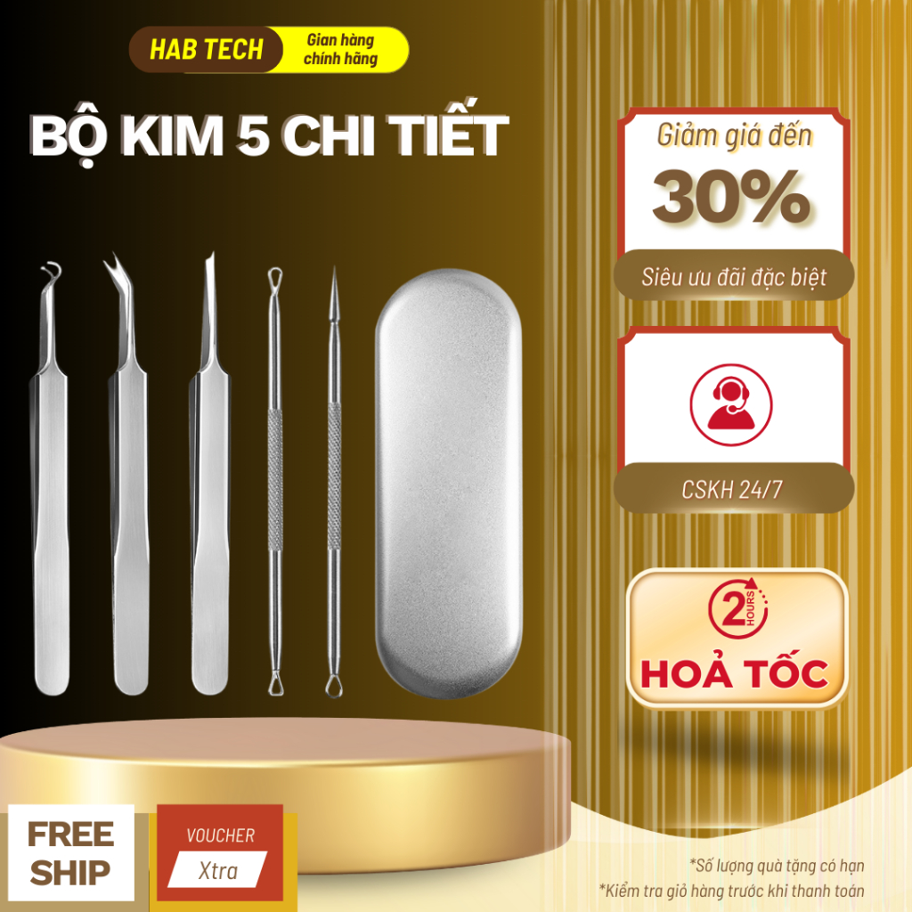 Bộ kim nặn mụn 5 chi tiết làm sạch da - HABTECH