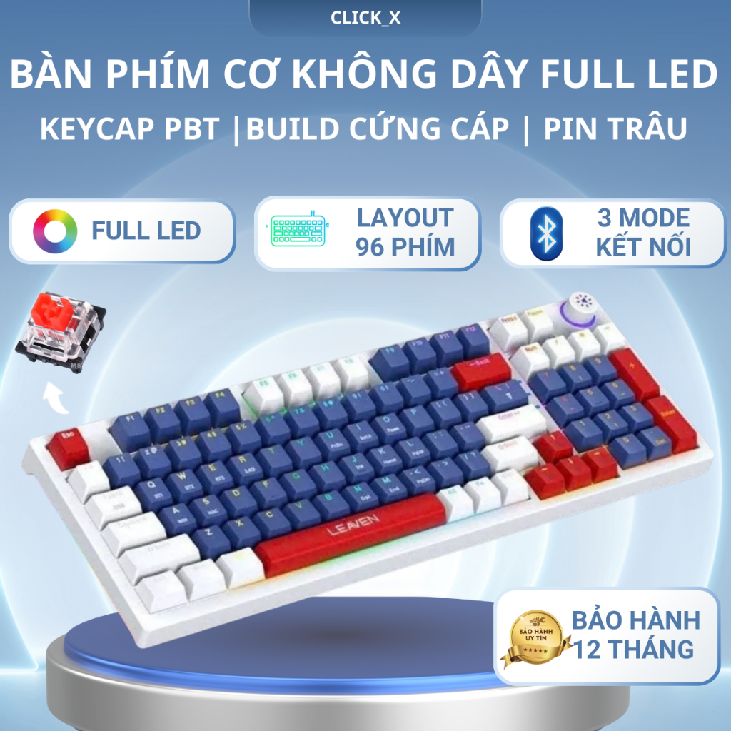 Bàn Phím Cơ không dây Bluetooth Leaven H96 • Led RGB • 3 Mode kết nối • HOTSWAP  • Núm xoay đa chiều