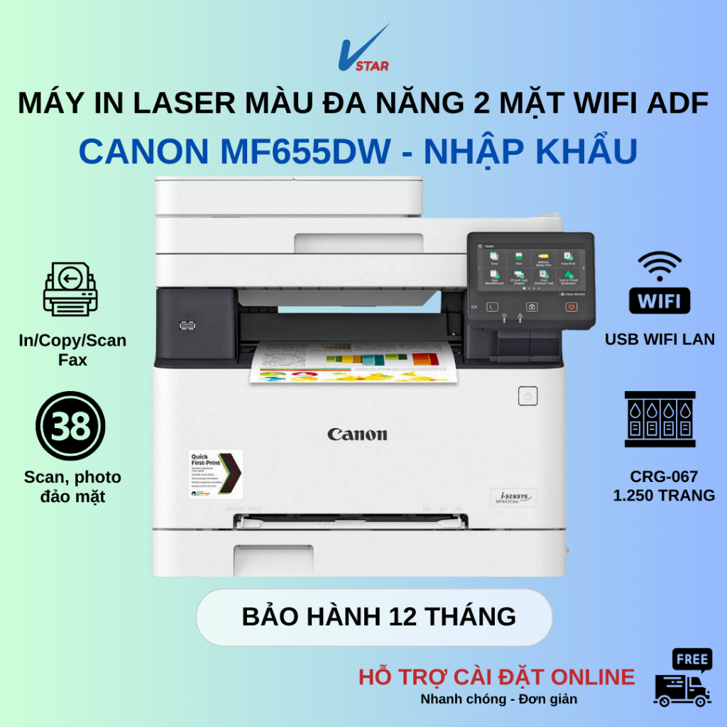 Máy in laser màu đa chức năng Canon MF655CDW/ MF657CDW - In/ Copy/ Scan/ Fax/ Đảo mặt/ Wifi/ ADF