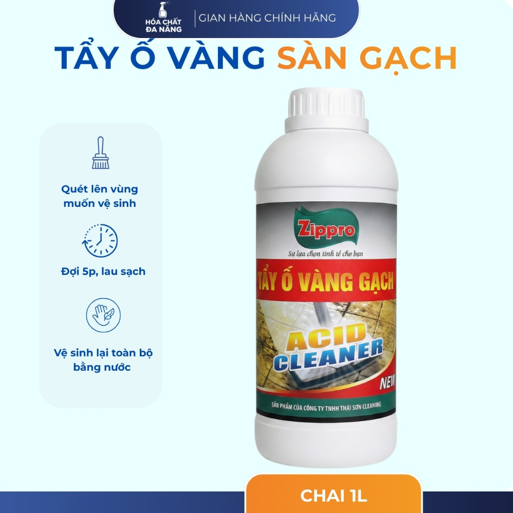Tẩy Ố Vàng Gạch ZIPPRO- Chai 1L- Siêu Nhanh, Mạnh, An Toàn- ZIPPRO Tẩy sạch vết ố vàng lâu năm trên 