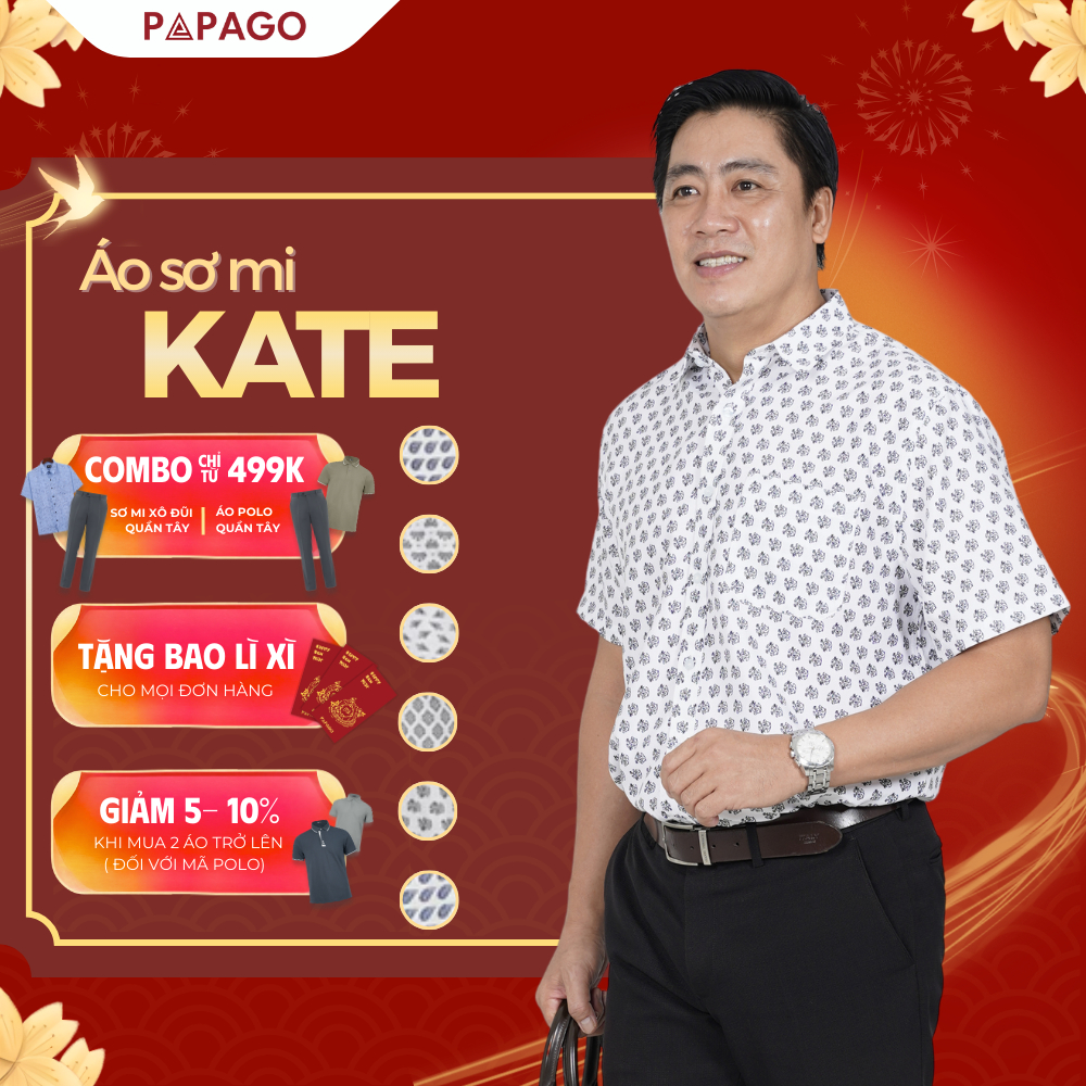 Áo Sơ Mi Nam Trung Niên PAPAGO Tay Ngắn Lai Ngang In Họa Tiết - P23SNHT004