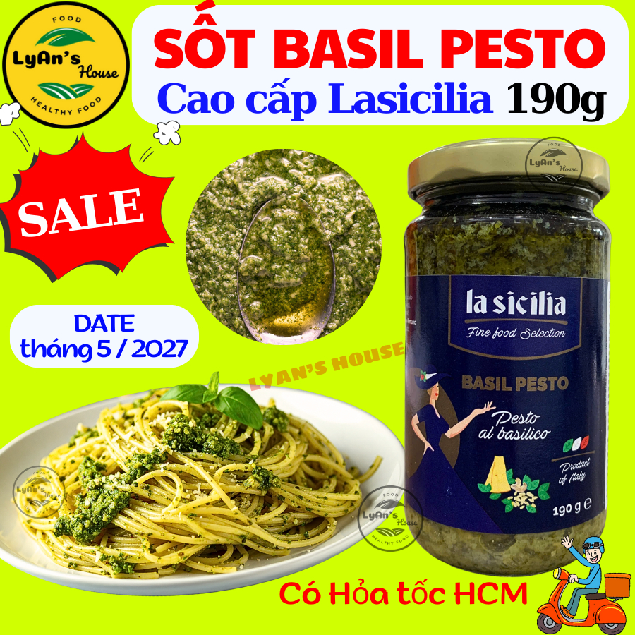(Có Hỏa Tốc HCM) Sốt Basil Pesto La Sicilia 190g – Sốt Xanh Ý Nấu, Mì Pasta Spaghetti 500g, Pizza,Tr