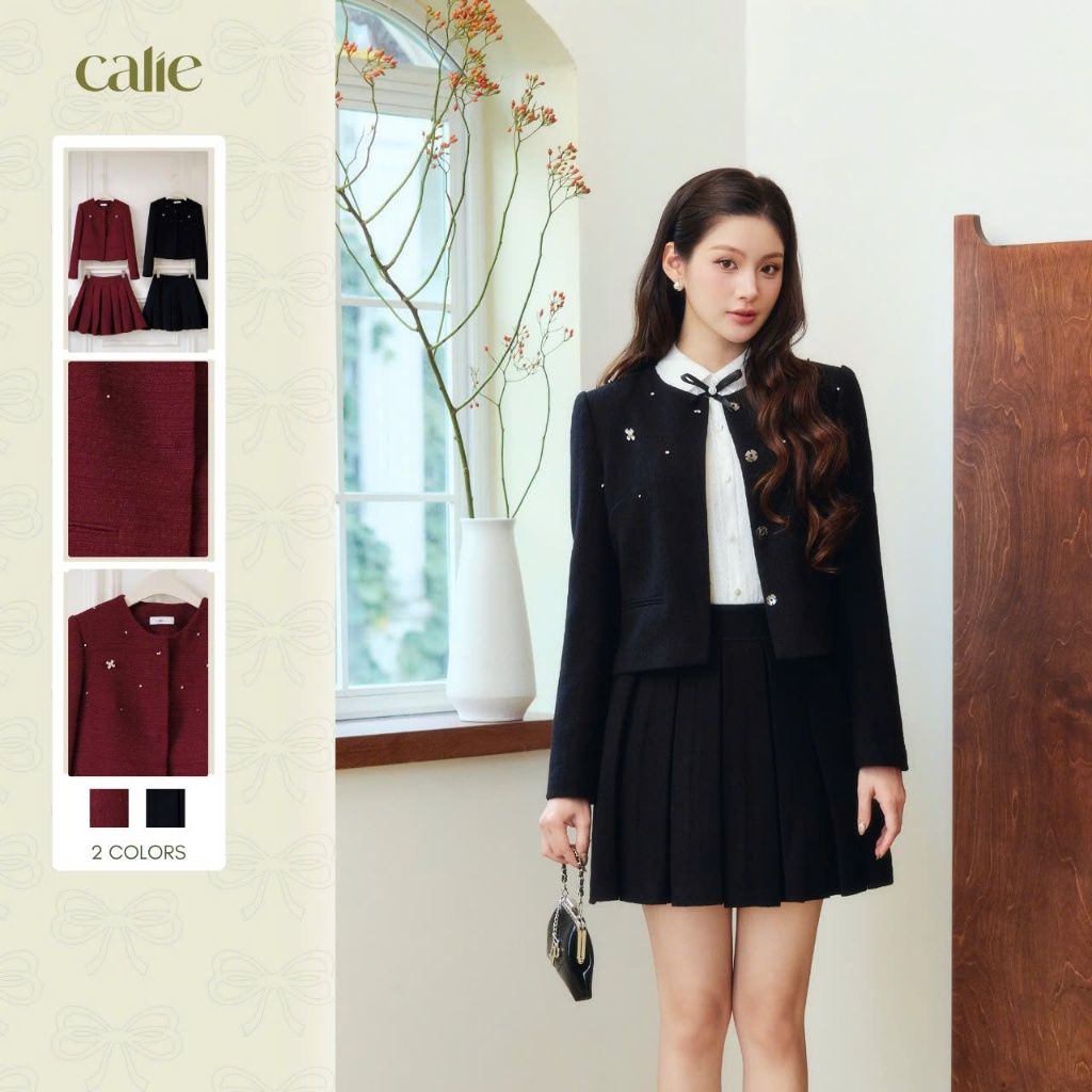 (True Bliss) Áo khoác dạ đính đá, chất liệu cao cấp phối kim tuyến tạo điểm nhấn thời trang nữ Calie