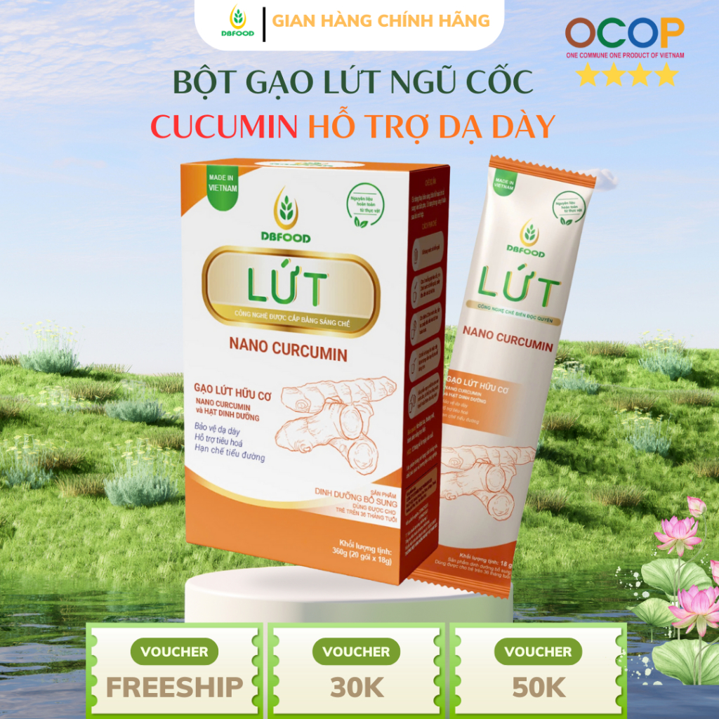 NGŨ CỐC GẠO LỨT HỮU CƠ DBFOOD KẾT HỢP CURCUMIN HỖ TRỢ DẠ DÀY - HỘP 360G CHIA 20 GÓI 18G