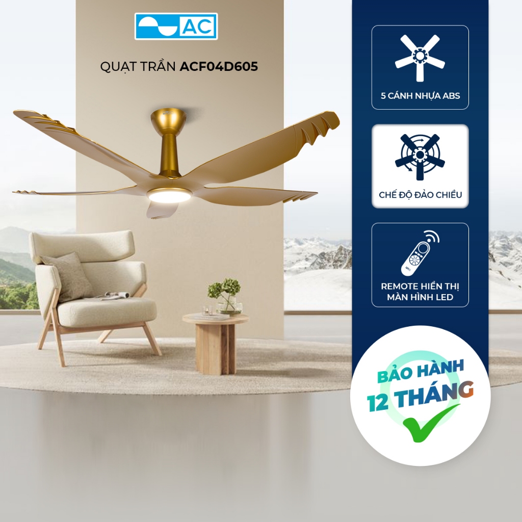 Quạt Trần 5 Cánh 50W AC ACF04D605 Động Cơ DC Inverter Siêu Tiết Kiệm Điện - Bảo hành 24 tháng