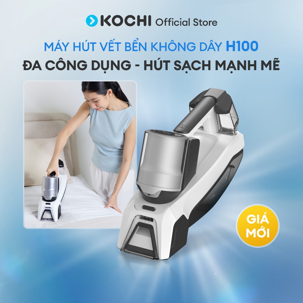Máy Giặt Hút Vết Bẩn KOCHI H100 - Không Dây - 8000Pa - Làm Sạch Thảm, Nệm, Sofa  - Sạc Type-C - Pin 