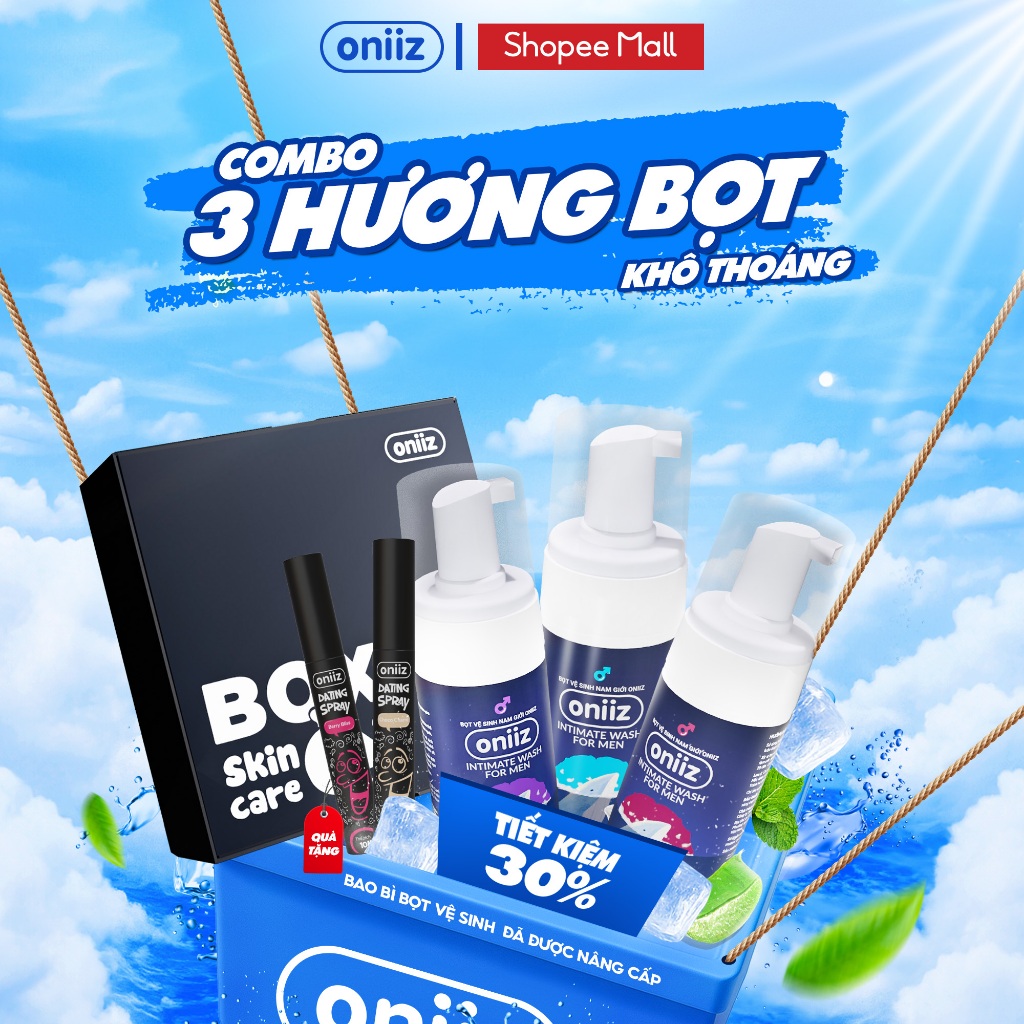 Combo 3 hương bọt vệ sinh nam giới Oniiz, dung dịch vệ sinh nam tạo bọt, quà tặng xịt thơm miệng Dat