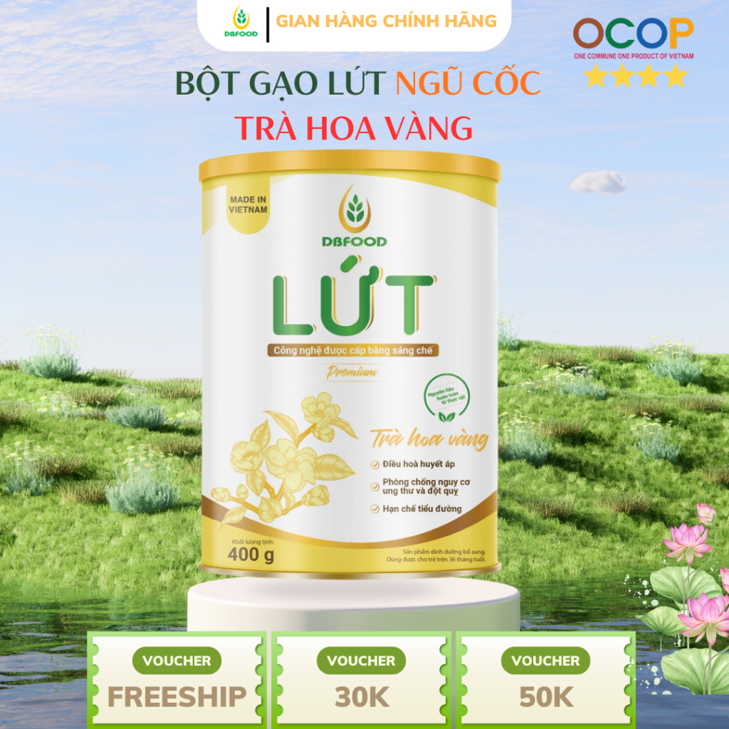 Bột Gạo Lứt Ngũ Cốc DBFOOD Lứt Trà Hoa Vàng Lon 400g