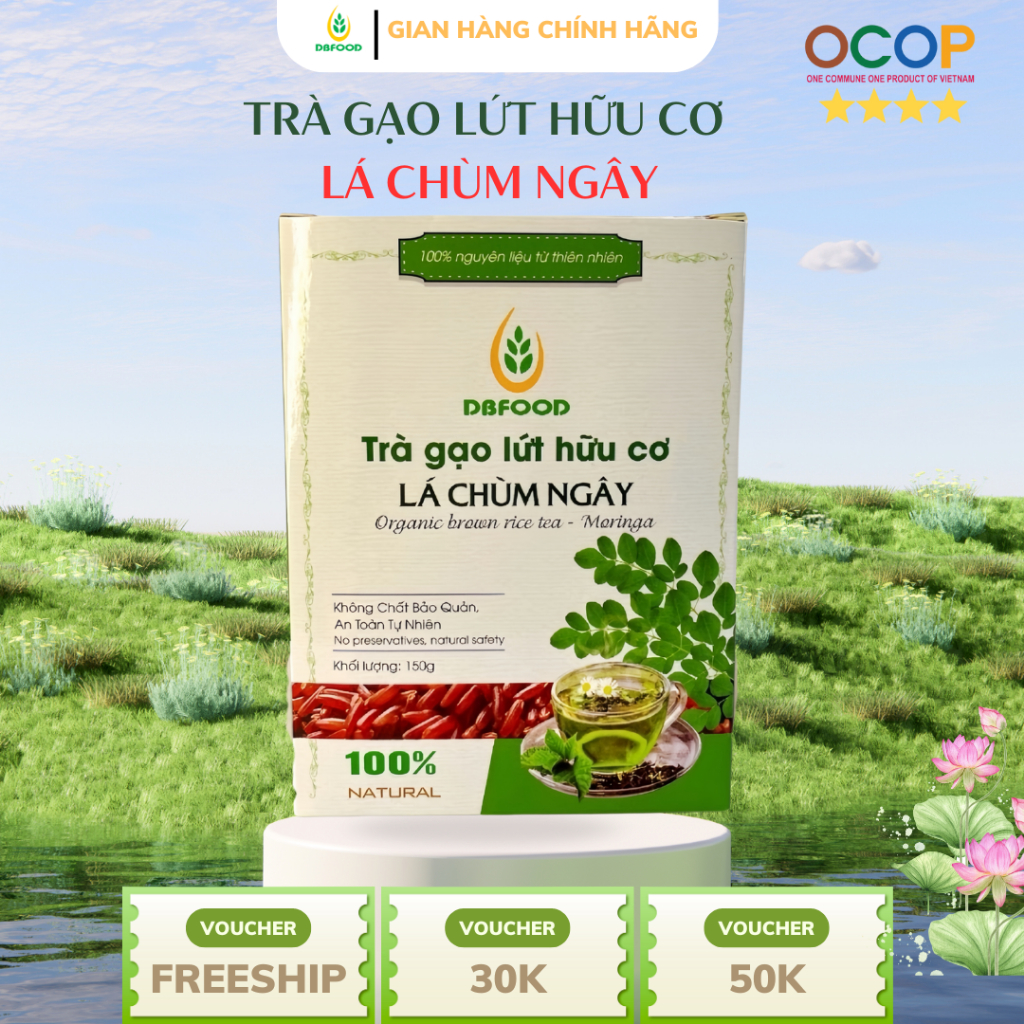 Trà Gạo Lứt Hữu Cơ Lá Chùm Ngây DBFOOD Hộp 20 Gói Trà Túi Lọc
