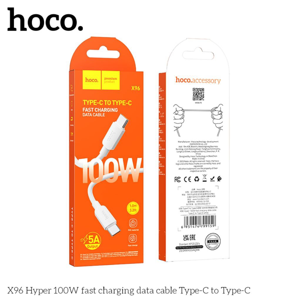 Dây cáp sạc nhanh 100W Hoco X96 type-c to type-c dài 1m