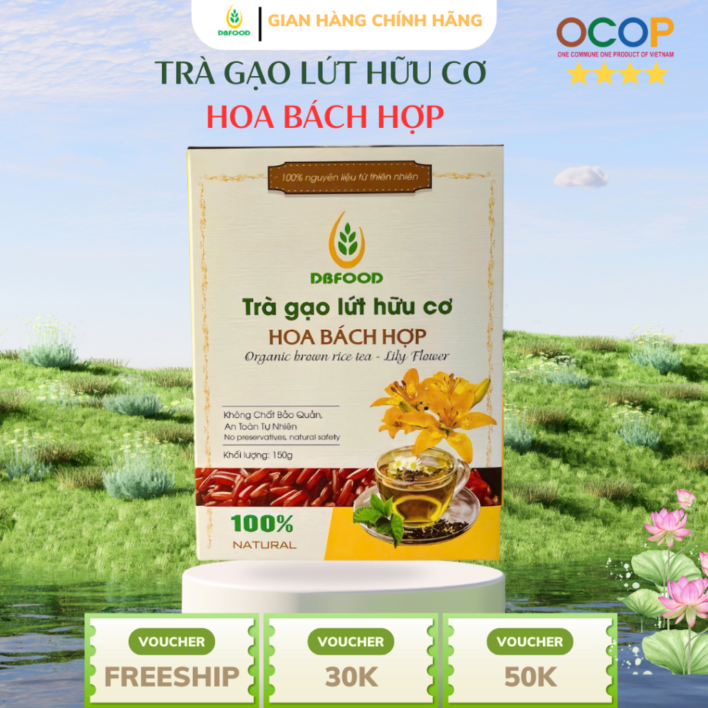 Trà Gạo Lứt Hữu Cơ Hoa Bách Hợp DBFOOD - Hộp 20 Gói