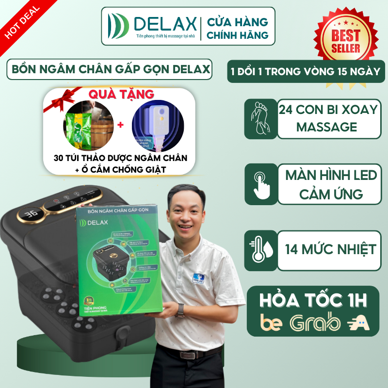 Bồn Ngâm Chân Massage DELAX Gấp Gọn, Mát Xa Bấm Huyệt 24 Bi Lăn,Giảm Đau Nhức Tăng Tuần Hoàn Máu,Thư Giãn,Trị Liệu BNC02