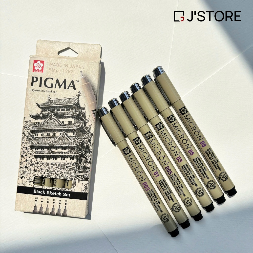 BÚT LINE KIM SAKURA PIGMA MICRON | PACK 6 CÂY | HOẠ CỤ J'STORE