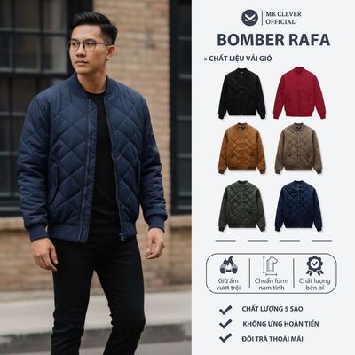 Áo khoác nam bomber Rafa MK CLEVER trần bông quả trám 3 lớp dày dặn ấm áp, form trẻ trung, màu menly dễ phối