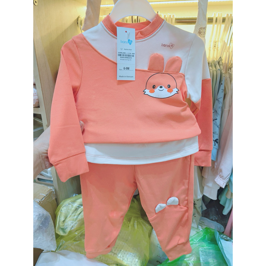 BONS99 XẢ KHO - Bộ dài tay Bons99 vải nỉ tăm cho bé gái